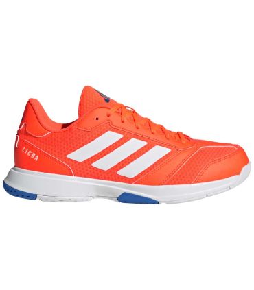 Zapatillas Adidas Ligra 8 Naranja Indoor para balonmano y voleibol con suela Adiwear y malla transpirable.