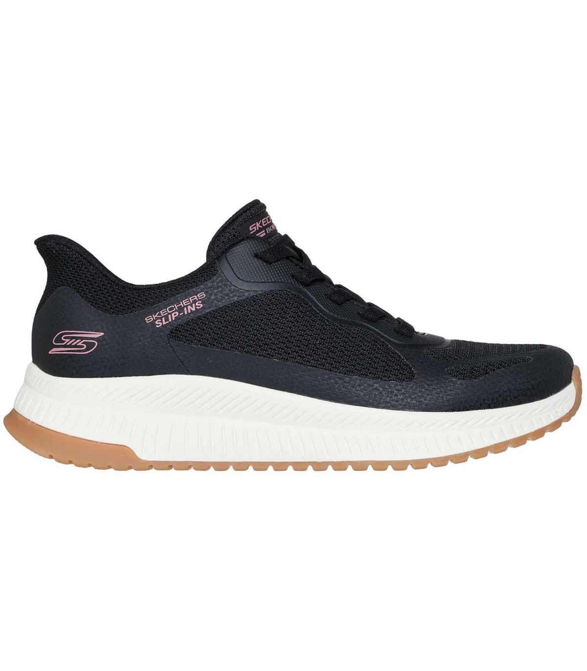 Zapatillas Skechers Slip-Ins Bobs Squad 4 negras para mujer con tecnología Hands Free y malla transpirable.
