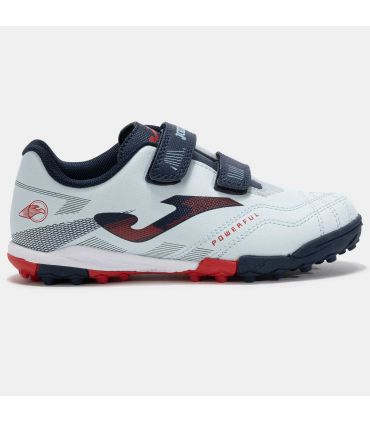 Botas de fútbol Joma Powerful JR para niños, ideales para césped artificial y moqueta con suela multitaco resistente.