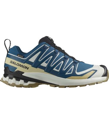 Salomon XA Pro 3D V9 Gore-Tex azul, zapatillas de trail running impermeables para terrenos técnicos y pedregosos.