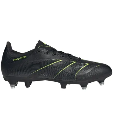 Botas de fútbol Adidas Predator League SG negras con tacos metálicos para césped natural húmedo y control de balón.
