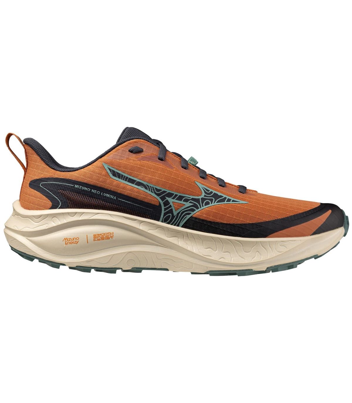 Zapatillas Mizuno Neo Lumina marrón para trail running de hombre, pisada neutra y diseño ligero para montaña.
