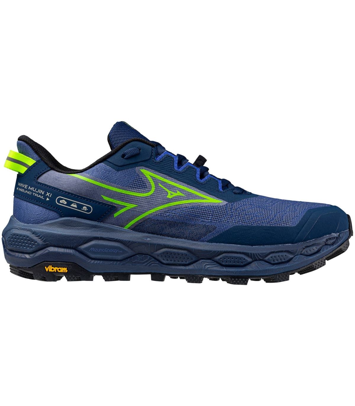Mizuno Wave Mujin 11 azul: zapatilla de trail running con suela Vibram para montaña y larga distancia.