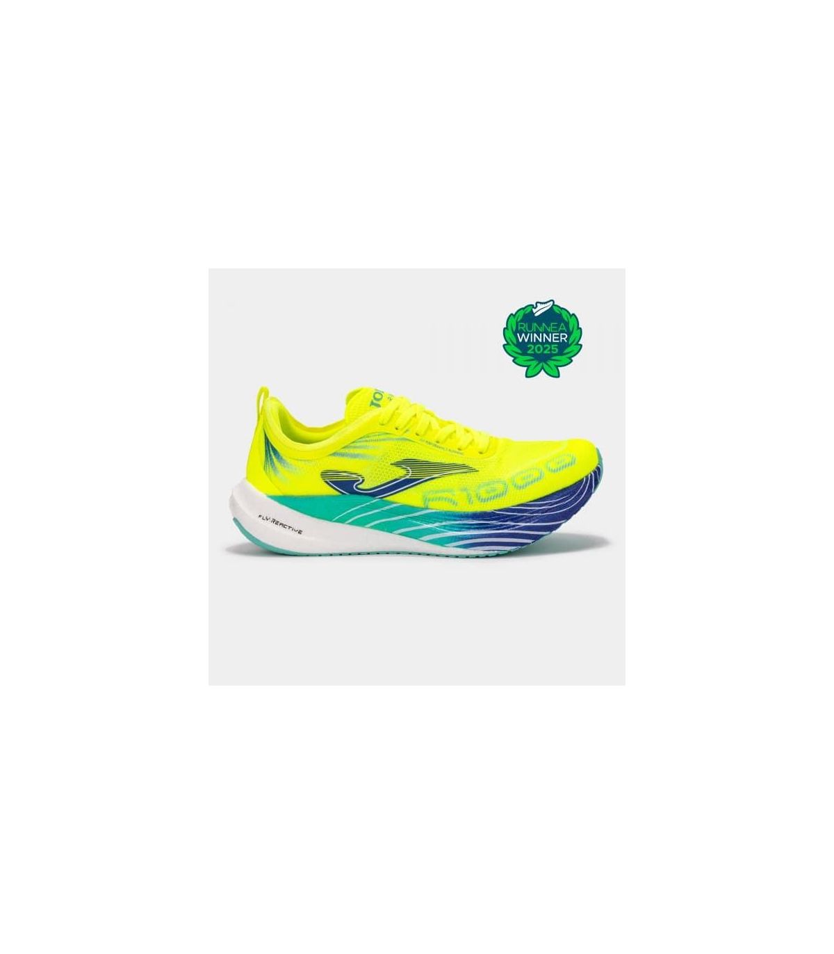 Zapatillas running Joma R1000 2609 amarillas para asfalto, pisada neutra y diseño ligero de alto rendimiento.