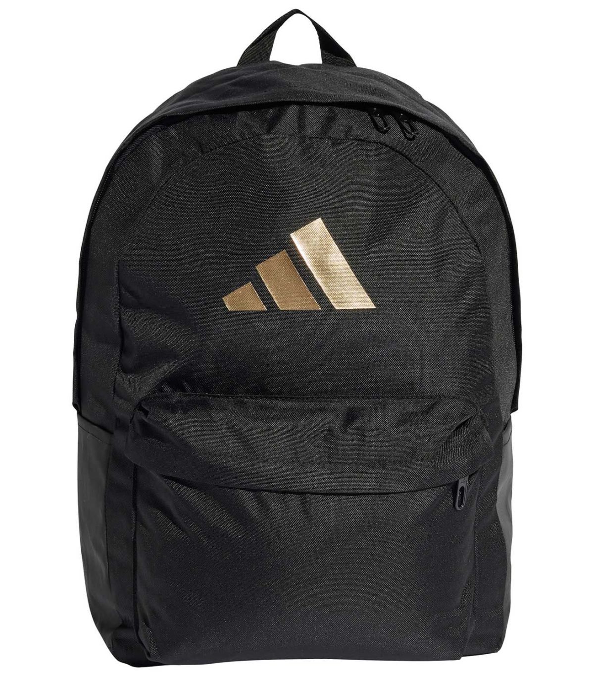 Mochila negra Adidas Classic con logotipo 3 Bar frontal, capacidad 27 litros y estilo deportivo minimalista.