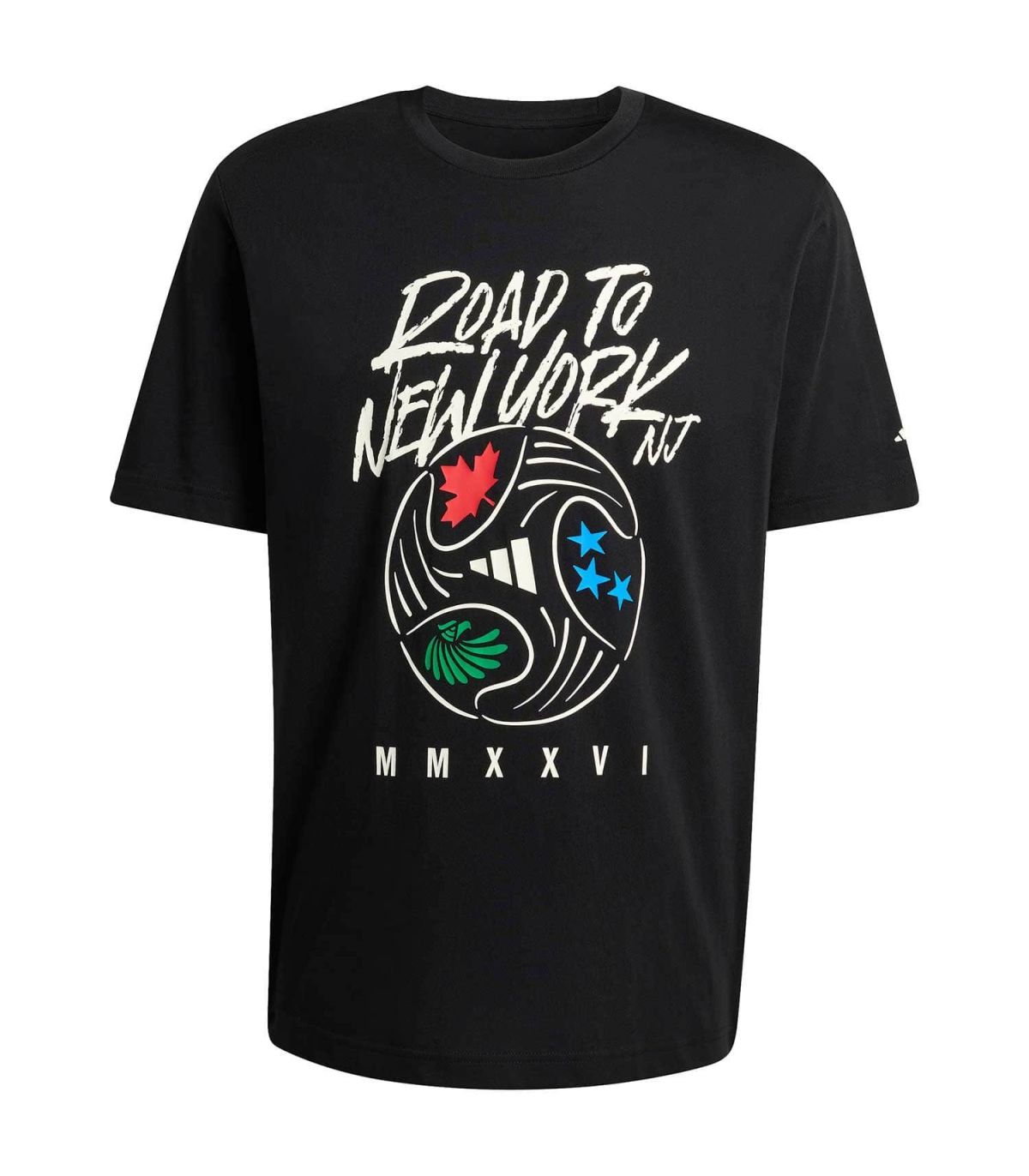 Camiseta Adidas Ftb Wc Ball negra con diseño inspirado en el fútbol mundialista y tejido de alta calidad.