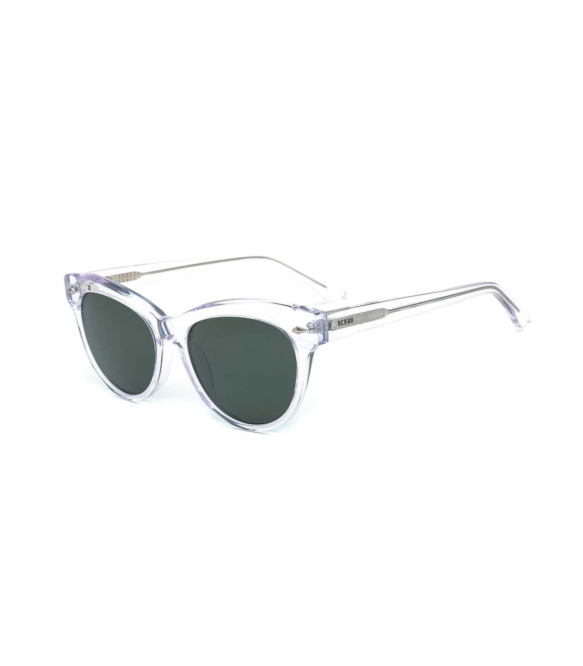 Gafas de sol polarizadas Ocean Navagia con montura blanca transparente y lentes ahumadas para deporte y uso urbano.