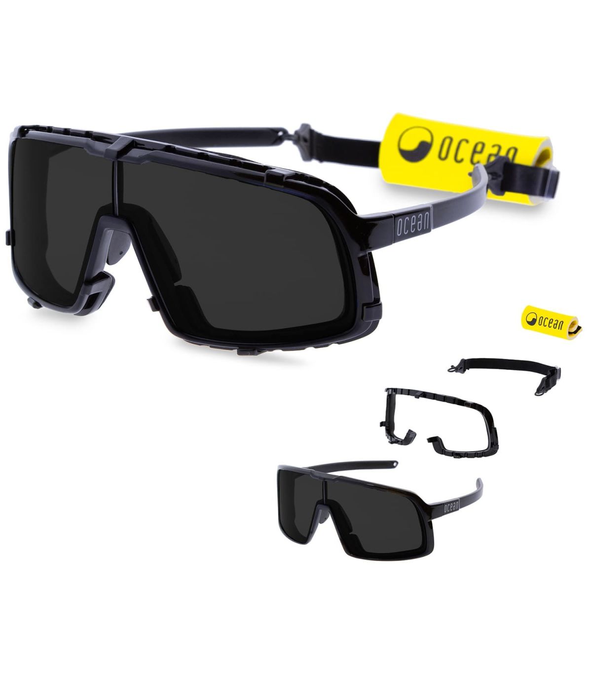 Gafas de sol polarizadas de running Ocean Leu negro mate con lentes ahumadas.