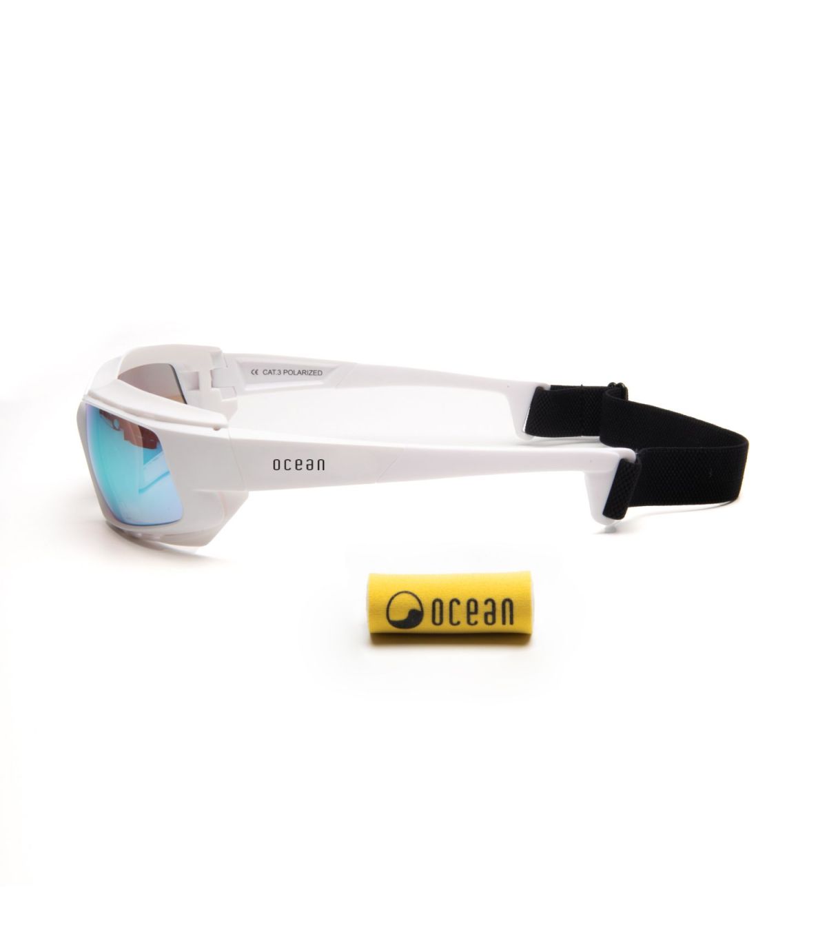 Ocean Gafas de Sol Polarizadas Paros Matte White / Blue Revo | correa elástica