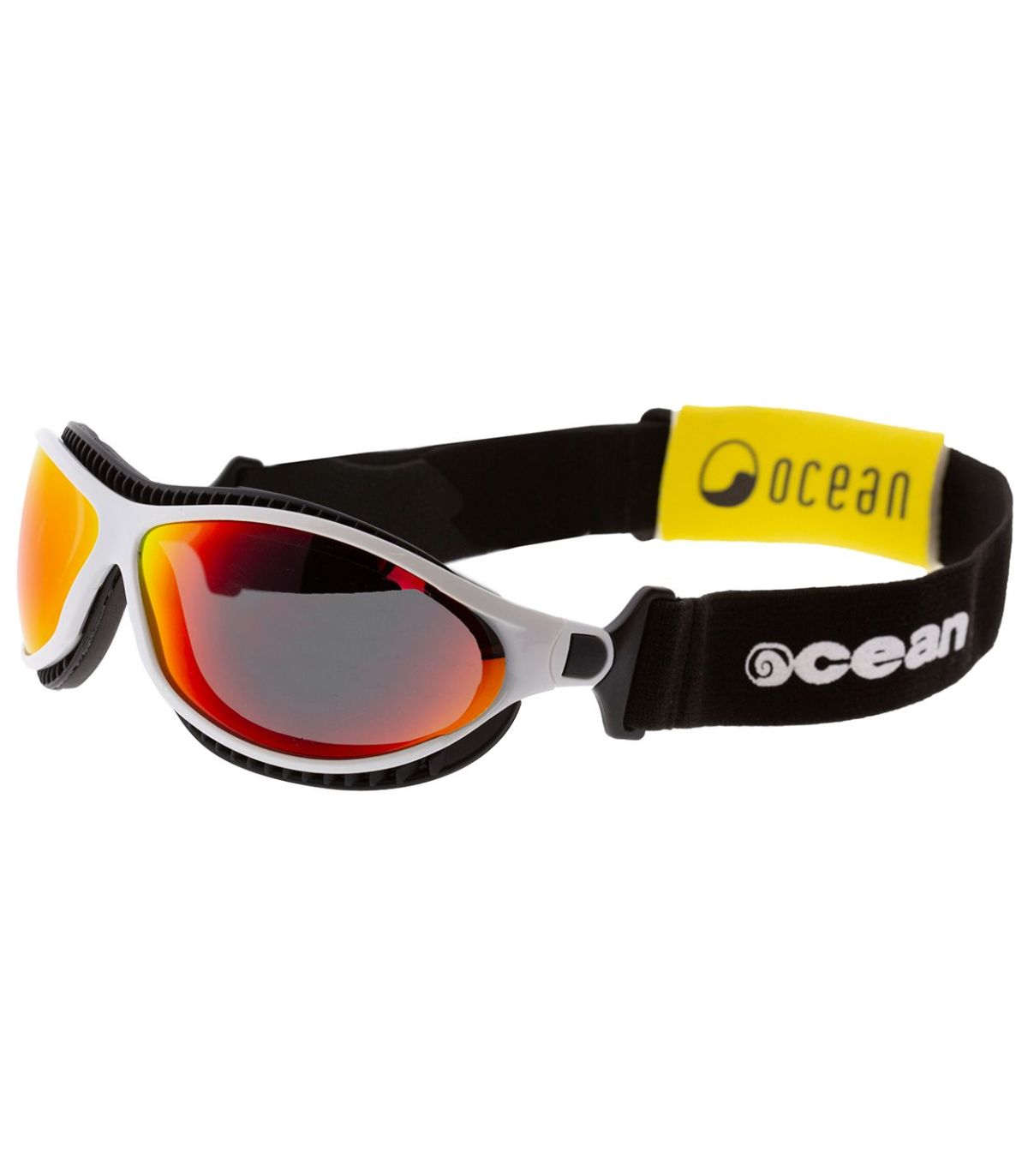 Gafas de sol deportivas Ocean Tierra de Fuego Shiny White Revo polarizadas con montura blanca ultraligera.
