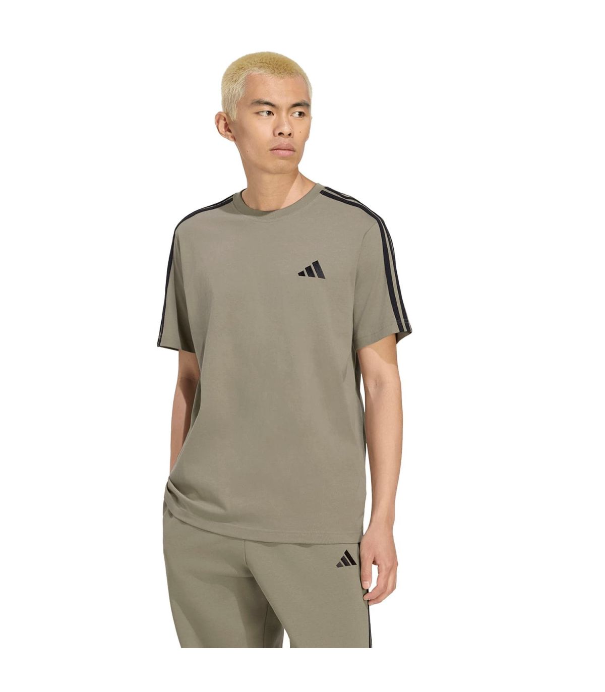 Adidas Camiseta Essentials 3 Essentials 3 Stripes Verde | Algodón caqui