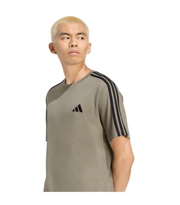 Adidas Camiseta Essentials 3 Essentials 3 Stripes Verde | Algodón caqui