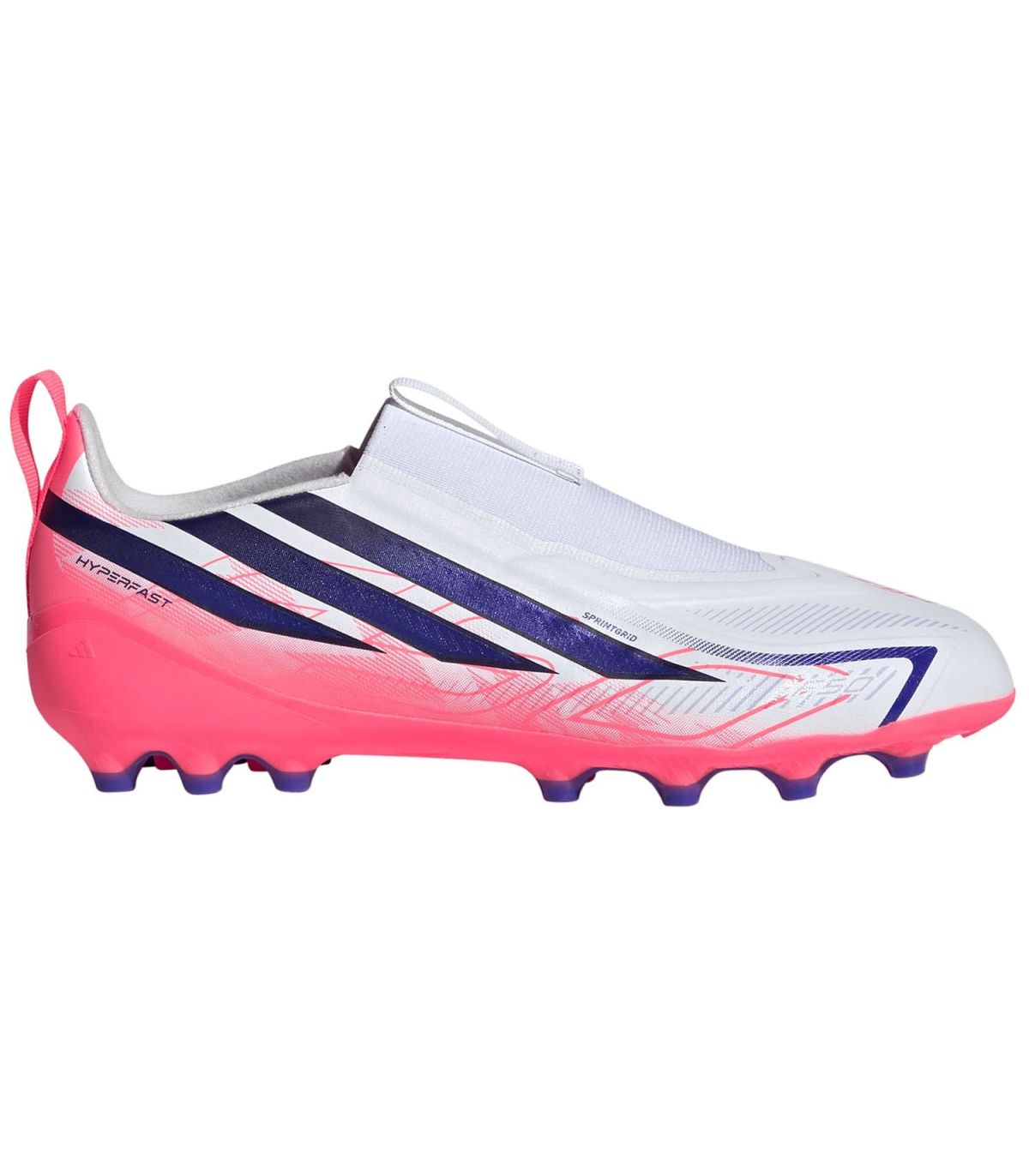 Botas de fútbol Adidas F50 Hyperfast League Junior sin cordones para césped artificial.