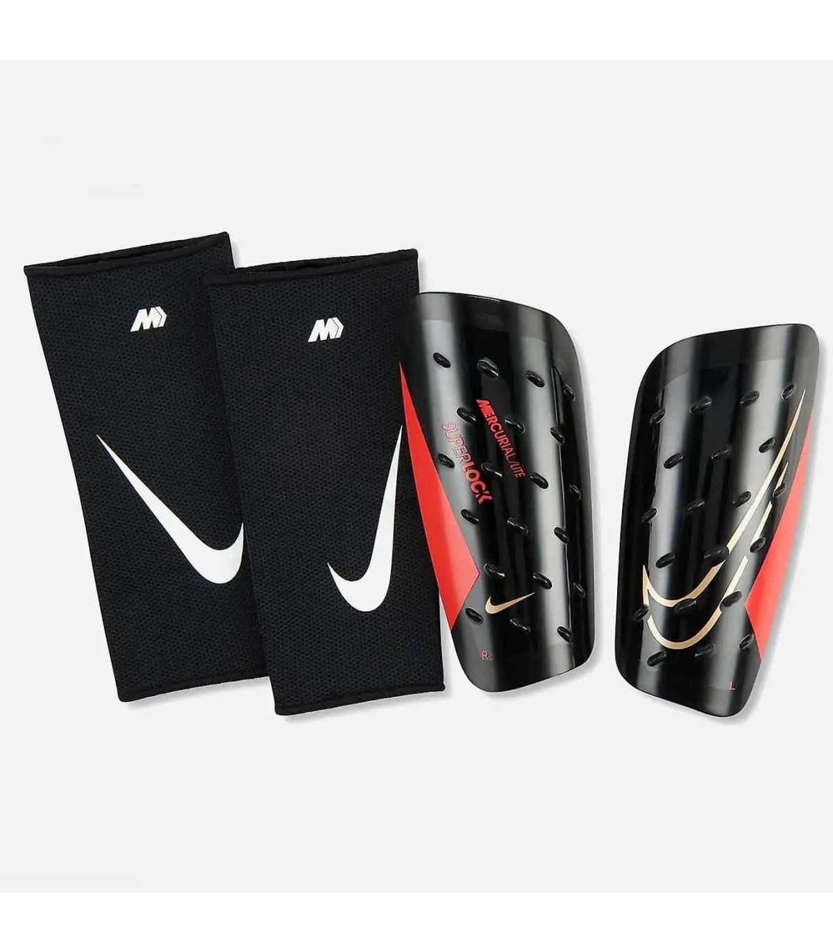 Espinilleras de fútbol Nike Mercurial Lite ultraligeras con mangas de sujeción