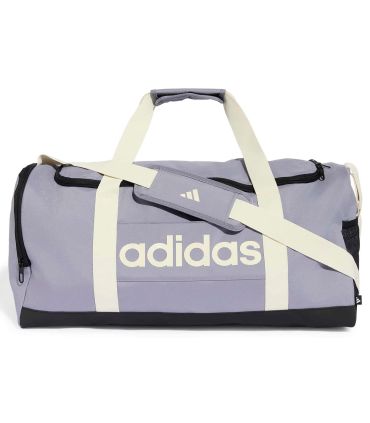 Bolsa de deporte mediana Adidas Linear morada con asas reforzadas y correa ergonómica para gimnasio