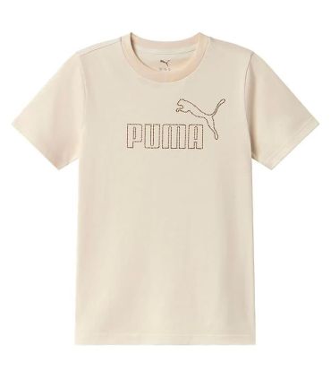 Camiseta Puma Ess+ Rhinestone beige para niña con detalle brillante frontal