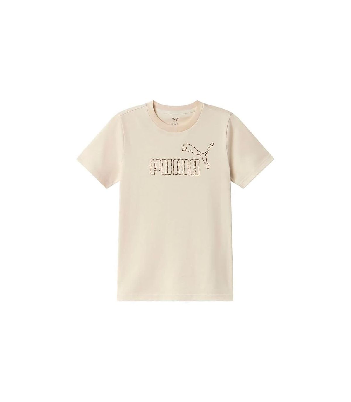 Camiseta Puma Ess+ Rhinestone beige para niña con detalle brillante frontal