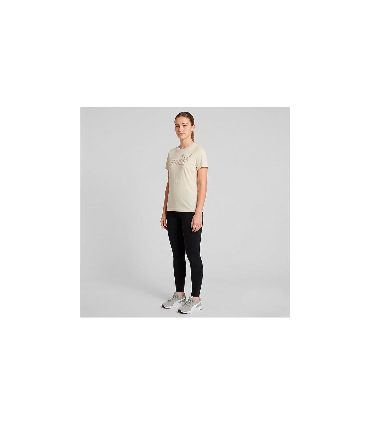 Puma Camiseta Ess+ Rhinestone Beige Niña | Strass frontal